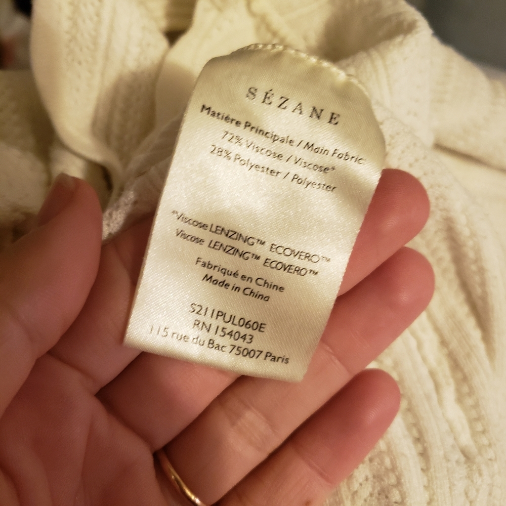 Sezane Cloe Jumper Medium Women's White Ribbed V Neck Top Blouse Shirt #20 - Picture 10 of 13